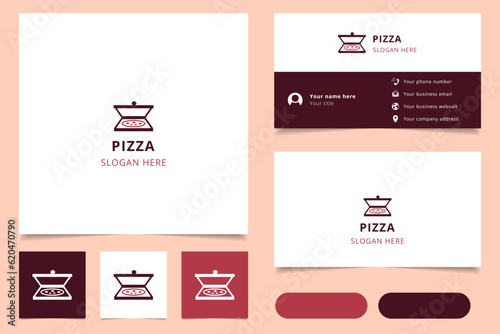 Pizza logo design with editable slogan. Branding book and business card template.