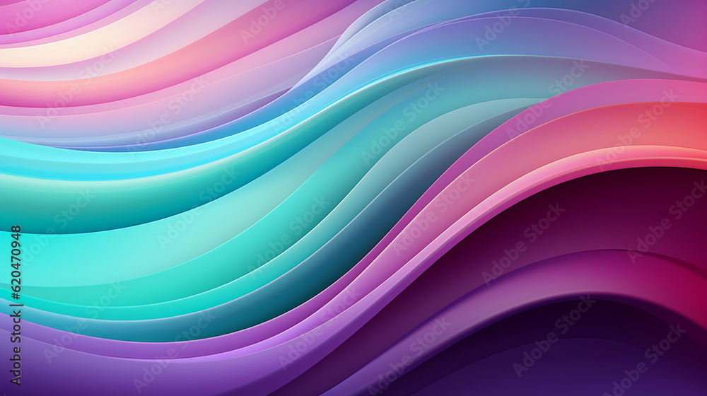 Bright Colorful Stripes. Mint Lilac waves background. Generative Ai