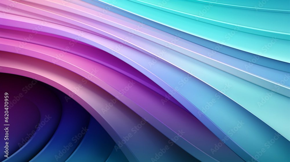 Naklejka premium Bright Colorful Stripes. Mint Lilac waves background. Generative Ai