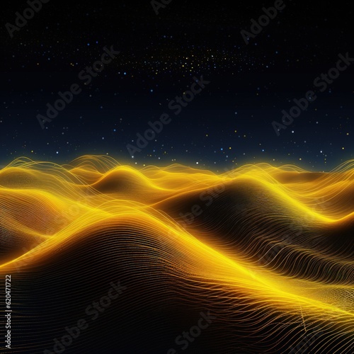 Visualization of sound waves. Abstract futuristic background with colorful glowing neon moving high speed wave lines and bokeh lights. Data transfer concept. Fantastic wallpaper. Generative AI