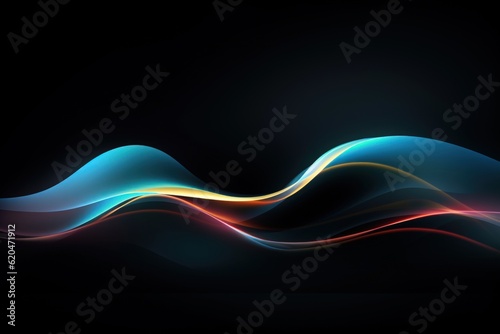 Visualization of sound waves. Abstract futuristic background with colorful glowing neon moving high speed wave lines and bokeh lights. Data transfer concept. Fantastic wallpaper. Generative AI