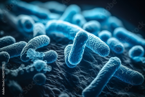 Invisible Threat: Microscopic Blue Bacteria Legionella pneumophila Under the Microscope, 
Microscopic, Bacteria, Legionella pneumophila, Blue, Pathogen, Disease, Infection, Microbiology, photo