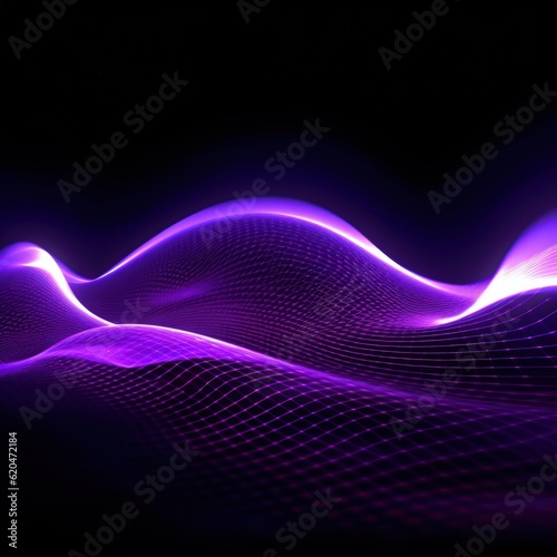 Visualization of sound waves. Abstract futuristic background with colorful glowing neon moving high speed wave lines and bokeh lights. Data transfer concept. Fantastic wallpaper. Generative AI