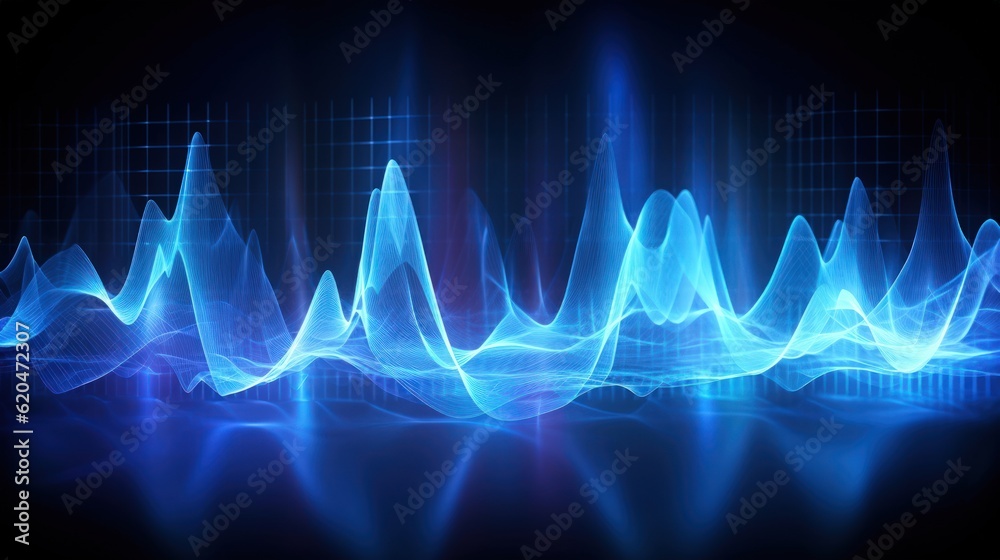 Visualization of sound waves. Abstract futuristic background with colorful glowing neon moving high speed wave lines and bokeh lights. Data transfer concept. Fantastic wallpaper. Generative AI Visualization of sound waves. Abstract futuristic background with colorful glowing neon moving high speed wave lines and bokeh lights. Data transfer concept. Fantastic wallpaper. Generative AI