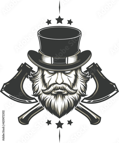 Beard man with axe logo vector