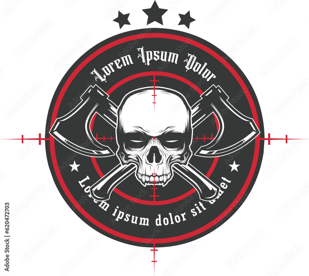 Fototapeta premium Skull head axe logo vector illustration
