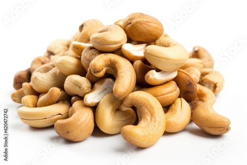 Heap of cashews isolated on white background