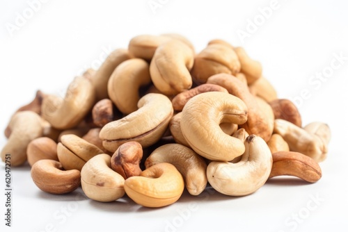 Pile of cashew nuts on a white background