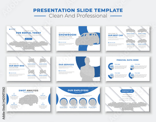 Set of minimalist rent a car powerpoint presentation slide template, Company Profile Layout