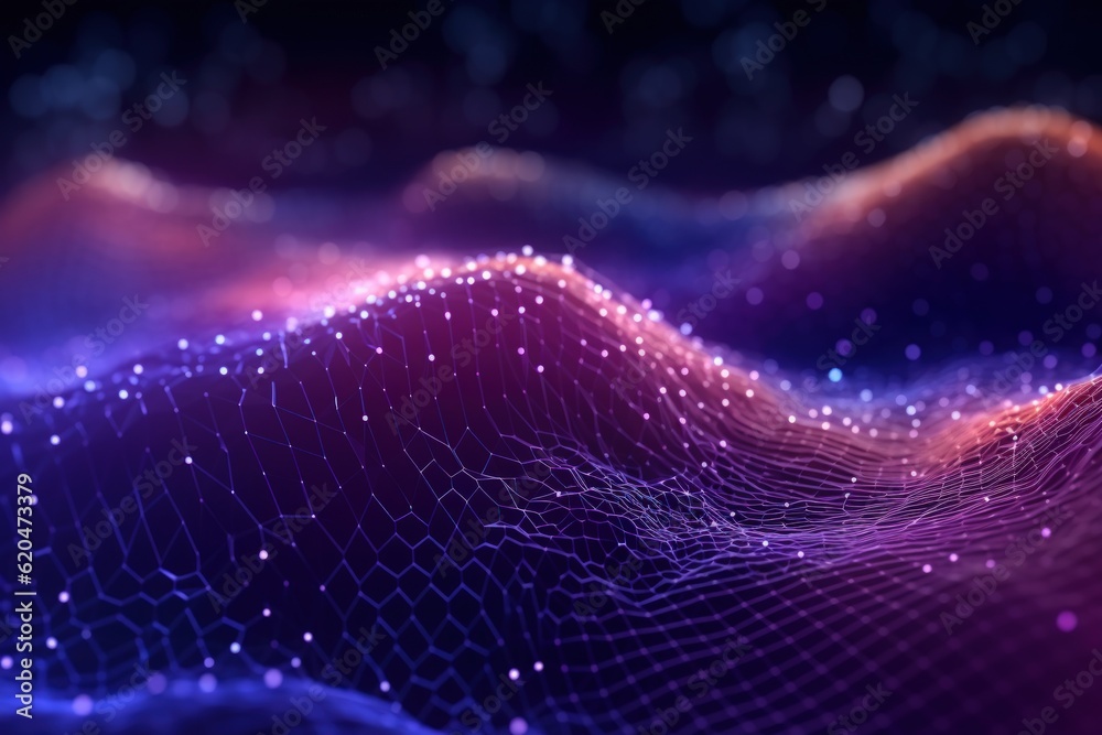 Visualization of sound waves. Abstract futuristic background with colorful glowing neon moving high speed wave lines and bokeh lights. Data transfer concept. Fantastic wallpaper. Generative AI Visualization of sound waves. Abstract futuristic background with colorful glowing neon moving high speed wave lines and bokeh lights. Data transfer concept. Fantastic wallpaper. Generative AI