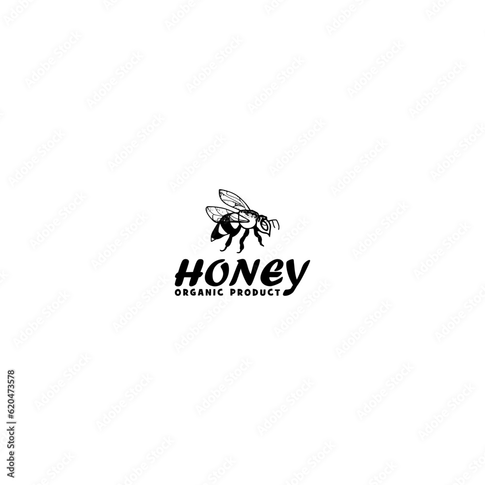 Honey bee hand drawing style logo template