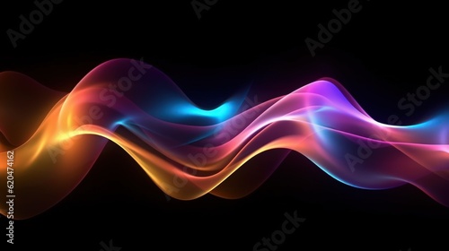 Visualization of sound waves. Abstract futuristic background with colorful glowing neon moving high speed wave lines and bokeh lights. Data transfer concept. Fantastic wallpaper. Generative AI