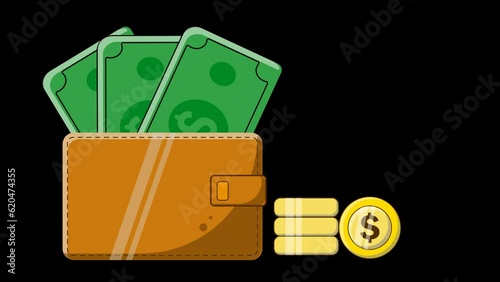 Money stack, money in wallet, coin stack, finance animation footage