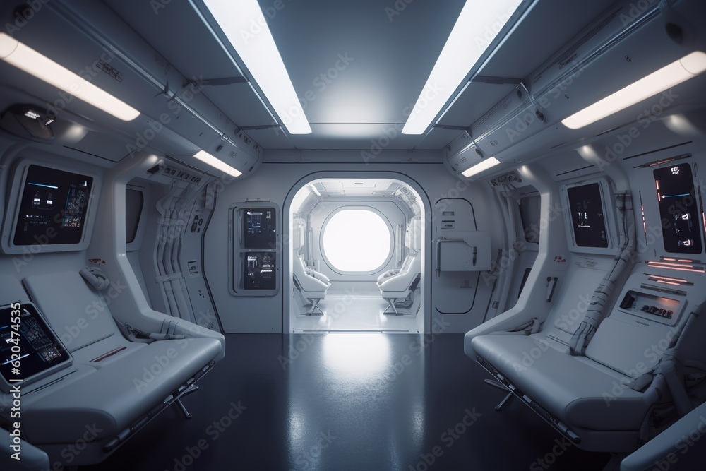 Sleek Space Haven: Minimalist Spaceship Cabin Interior Design