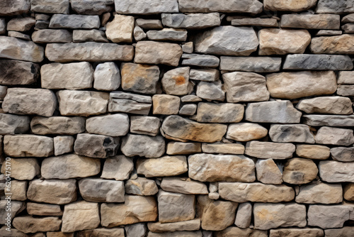 Stone wall or rocks, highlighting the rugged texture and intricate natural patterns. Generative AI.