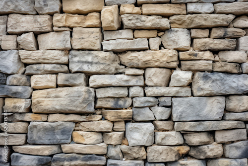 Stone wall or rocks, highlighting the rugged texture and intricate natural patterns. Generative AI.