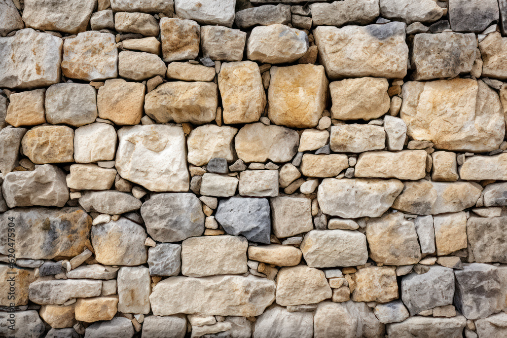 Stone wall or rocks, highlighting the rugged texture and intricate natural patterns. Generative AI.