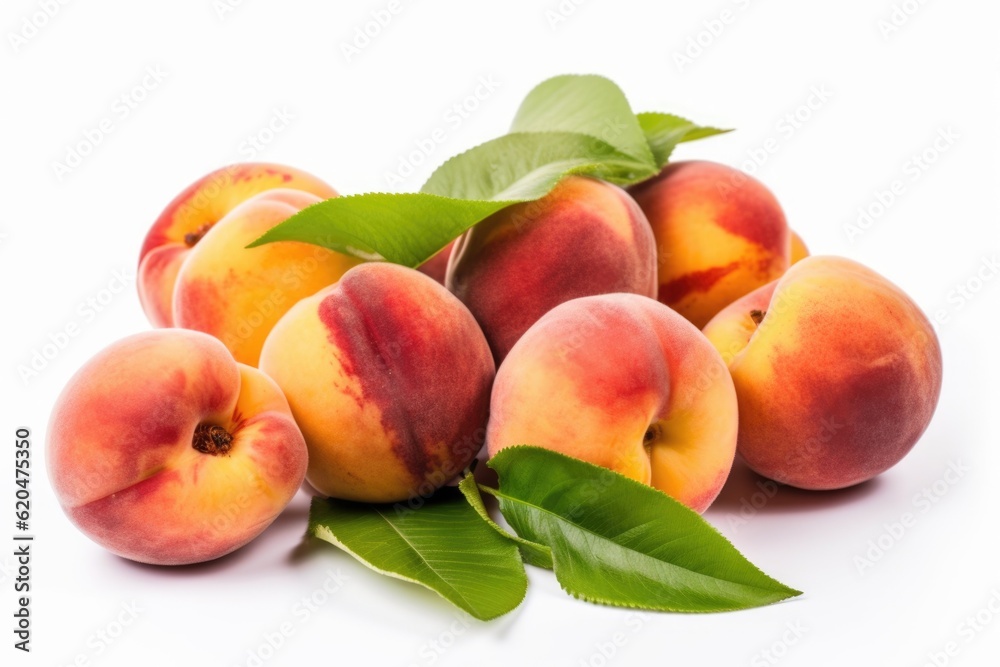Fresh peach with leaf isolated on white background
