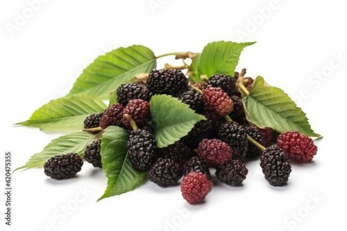 Mulberry with leaves isolated on a white background