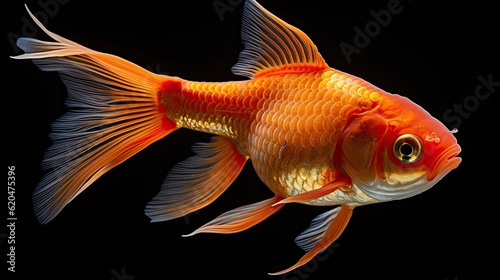 Carassius auratus auratus gold fish aquarium fish on black background