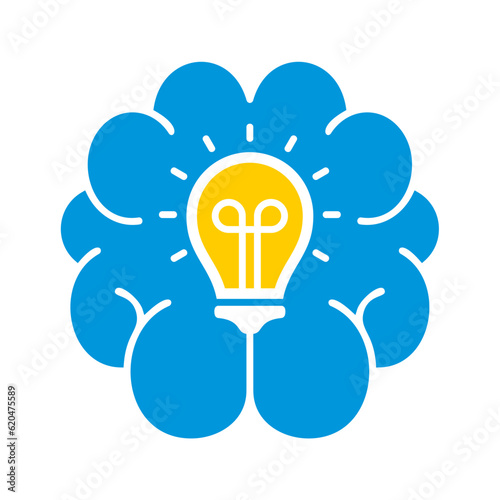 Brain thinking with lightbulb vector icon isolated on transparent background. intelligent, mind, innovative, brainstorm, lightbulb, brain, think, solution, intelligence, mental