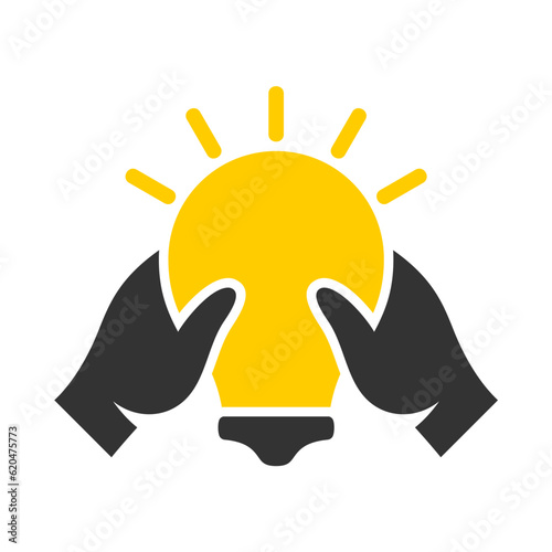 hand holding lightbulb icon isolated on transparent background. sustainability, innovative, invention, think, renewable, saving, imagination, intelligence, thinking, vision, solution, innovation