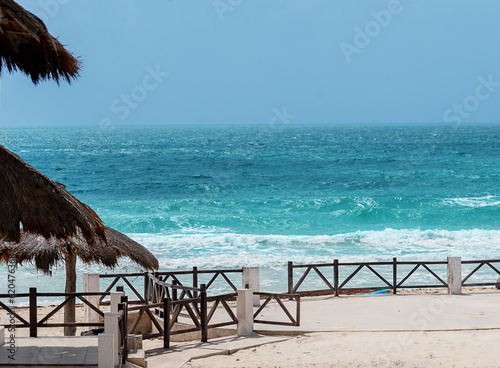 Photography Tropical beach with white sand and emerald Caribbean sea