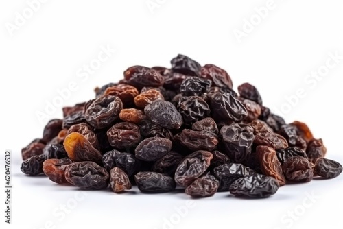 Black raisins isolated on white background 