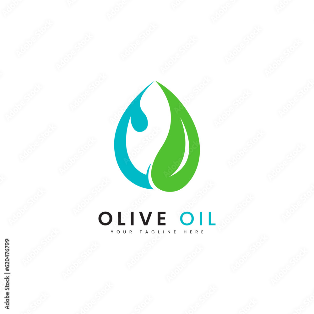Fototapeta premium Olive oil leaves with water droplets shape in green color