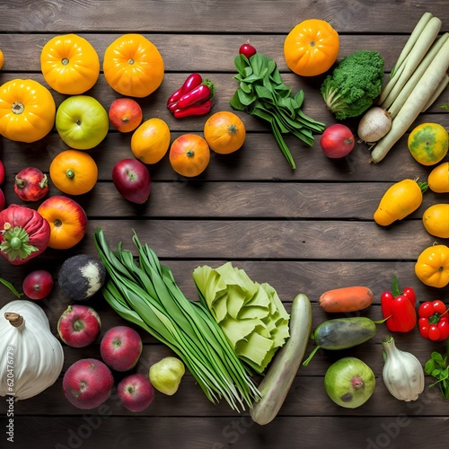 background with a border of vegetables