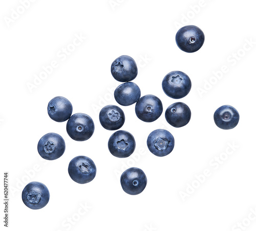 Fotografiet Group of fresh blueberries isolated