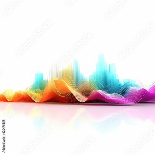 Visualization of sound waves. Abstract futuristic background with colorful glowing neon moving high speed wave lines and bokeh lights. Data transfer concept. Fantastic wallpaper. Generative AI