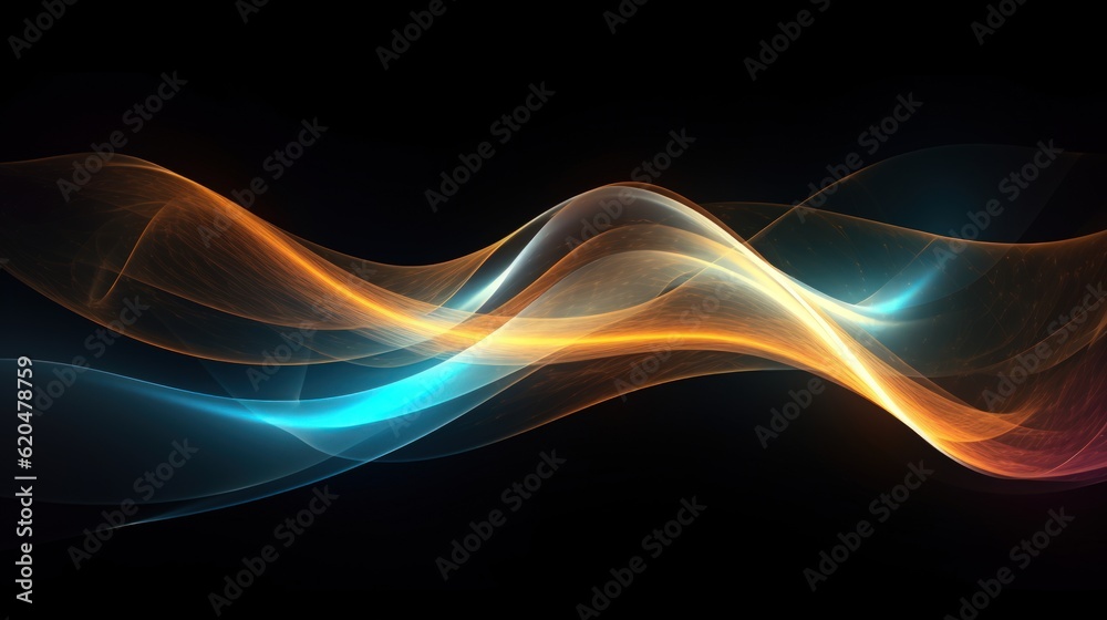 Naklejka premium Visualization of sound waves. Abstract futuristic background with colorful glowing neon moving high speed wave lines and bokeh lights. Data transfer concept. Fantastic wallpaper. Generative AI