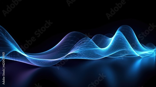 Visualization of sound waves. Abstract futuristic background with colorful glowing neon moving high speed wave lines and bokeh lights. Data transfer concept. Fantastic wallpaper. Generative AI