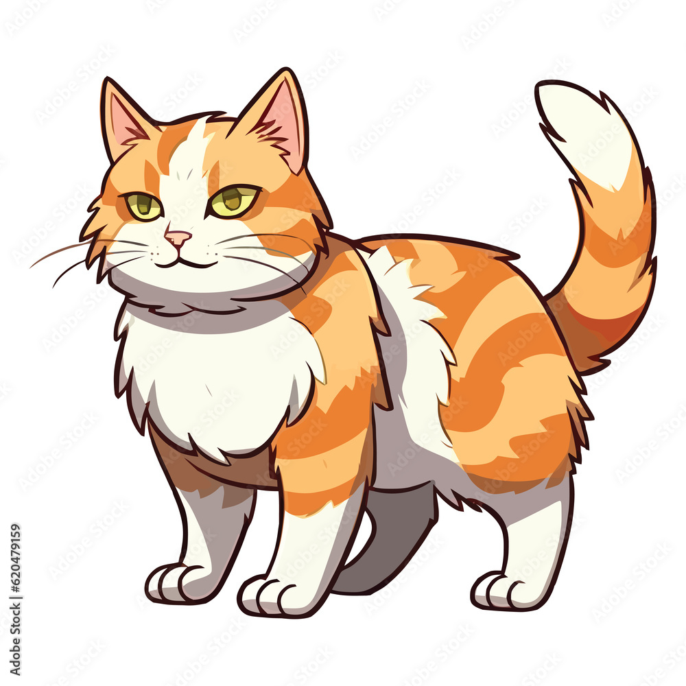 Fluffy Charm: Adorable 2D Artwork Showcasing a Kurilian Bobtail