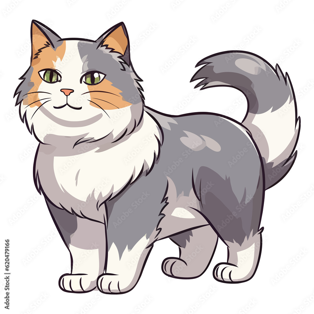 Fluffy Charm: Adorable 2D Artwork Showcasing a Kurilian Bobtail Fluffy Charm: Adorable 2D Artwork Showcasing a Kurilian Bobtail