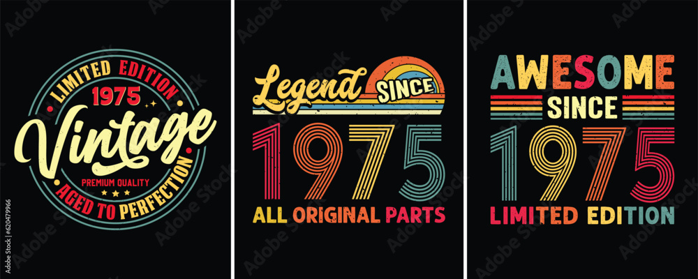 Limited Edition 1975 Vintage Premium Quality Aged to Perfection, Legend since 1975 All Original Parts, Awesome Since 1975 Limited Edition, T-shirt Design For Birthday Gift
