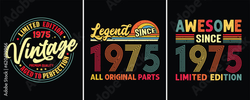 Limited Edition 1975 Vintage Premium Quality Aged to Perfection, Legend since 1975 All Original Parts, Awesome Since 1975 Limited Edition, T-shirt Design For Birthday Gift