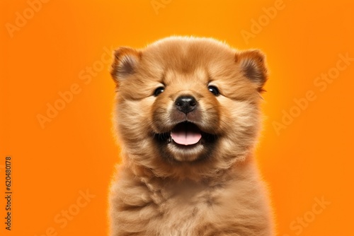  Cute chow chow puppy on orange background photo