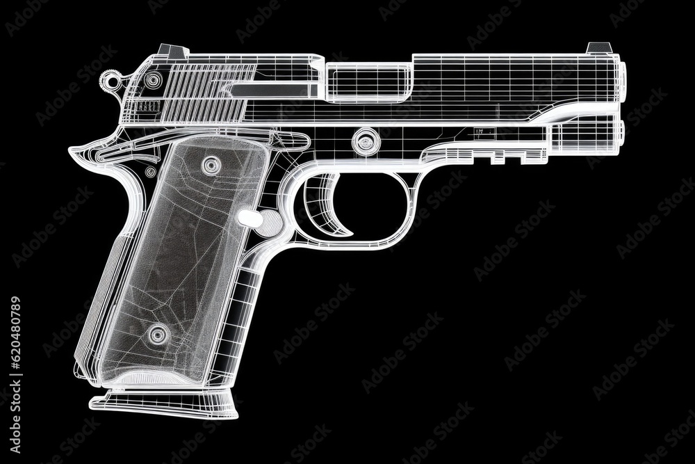Pistol 3d wireframe model isolated on black background Pistol 3d wireframe model isolated on black background