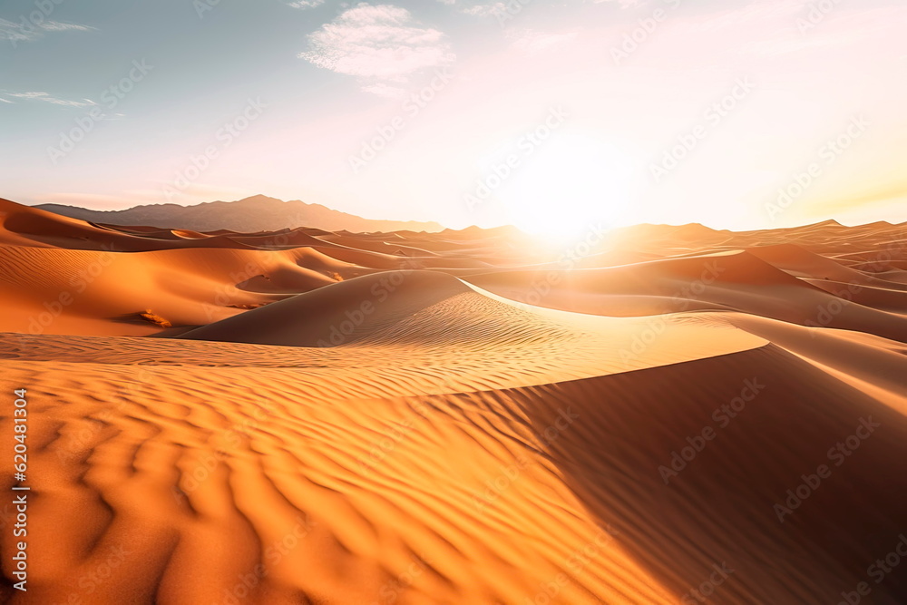 desert landscape with sand being shaped into sharp dunes by the wind.