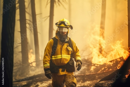 Brave firefighter while putting out a forest fire © Goffkein