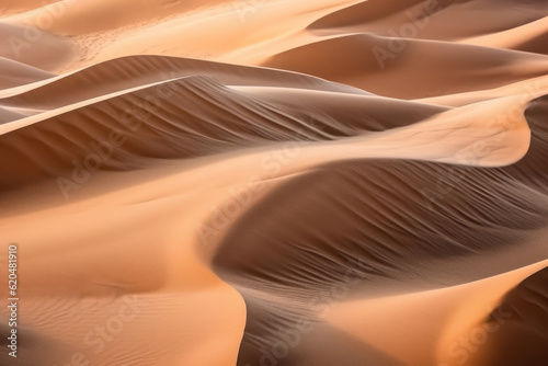 Textured sand dunes in a desert  captured from an aerial or close-up perspective  showcasing the magnificent natural formations and patterns of the sandy landscape. Generative AI.
