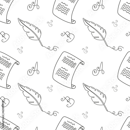 Vector seamless pattern literature, writer in doodle style