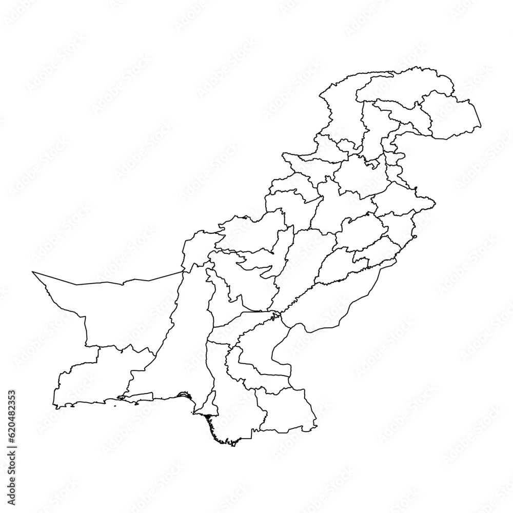 Pakistan map with administrative territory. Vector illustration.