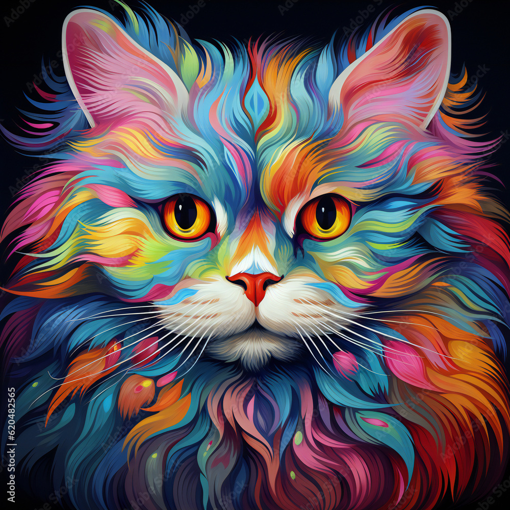 Fototapeta A Splash of Vibrant Colors: AI-Generated Colorful Cat - Explore Adobe Stock's Creative Collection