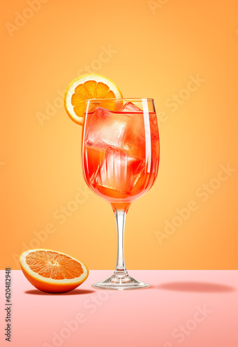 Aperol Spritz cocktail with orange on bright beautiful background. Generative AI