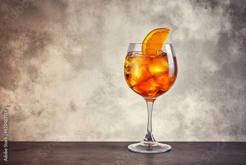 Aperol Spritz cocktail with orange on bright beautiful background. Generative AI