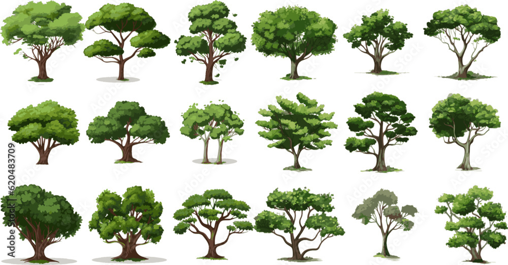 tree set graphic clipart design white background.