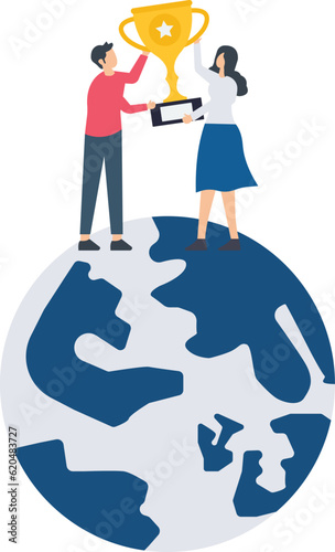 Business worldwide winner, Business achievement, Business success, Win global competition, Globalization business

